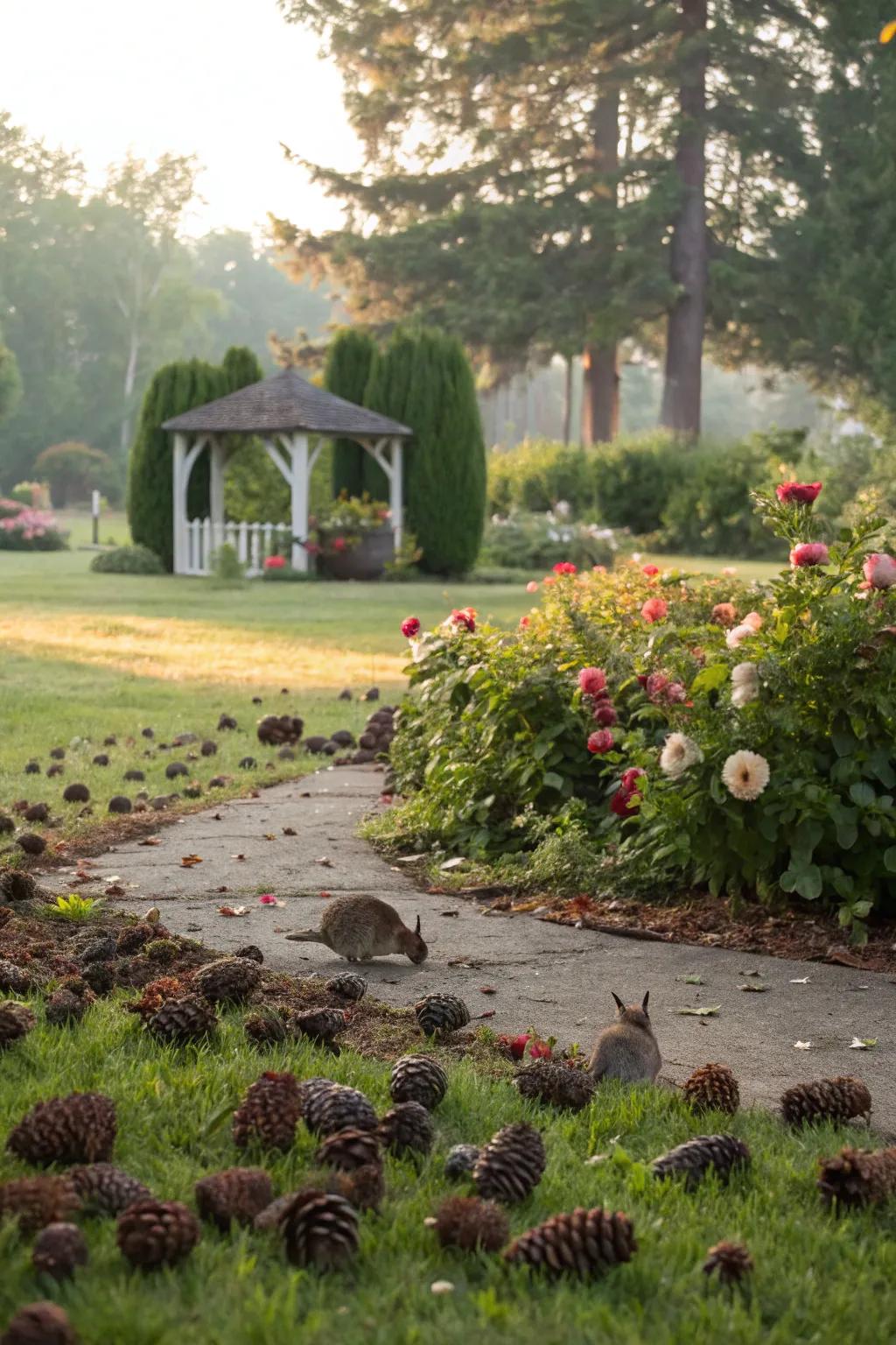 Pinecones providing cozy shelters for garden fauna.