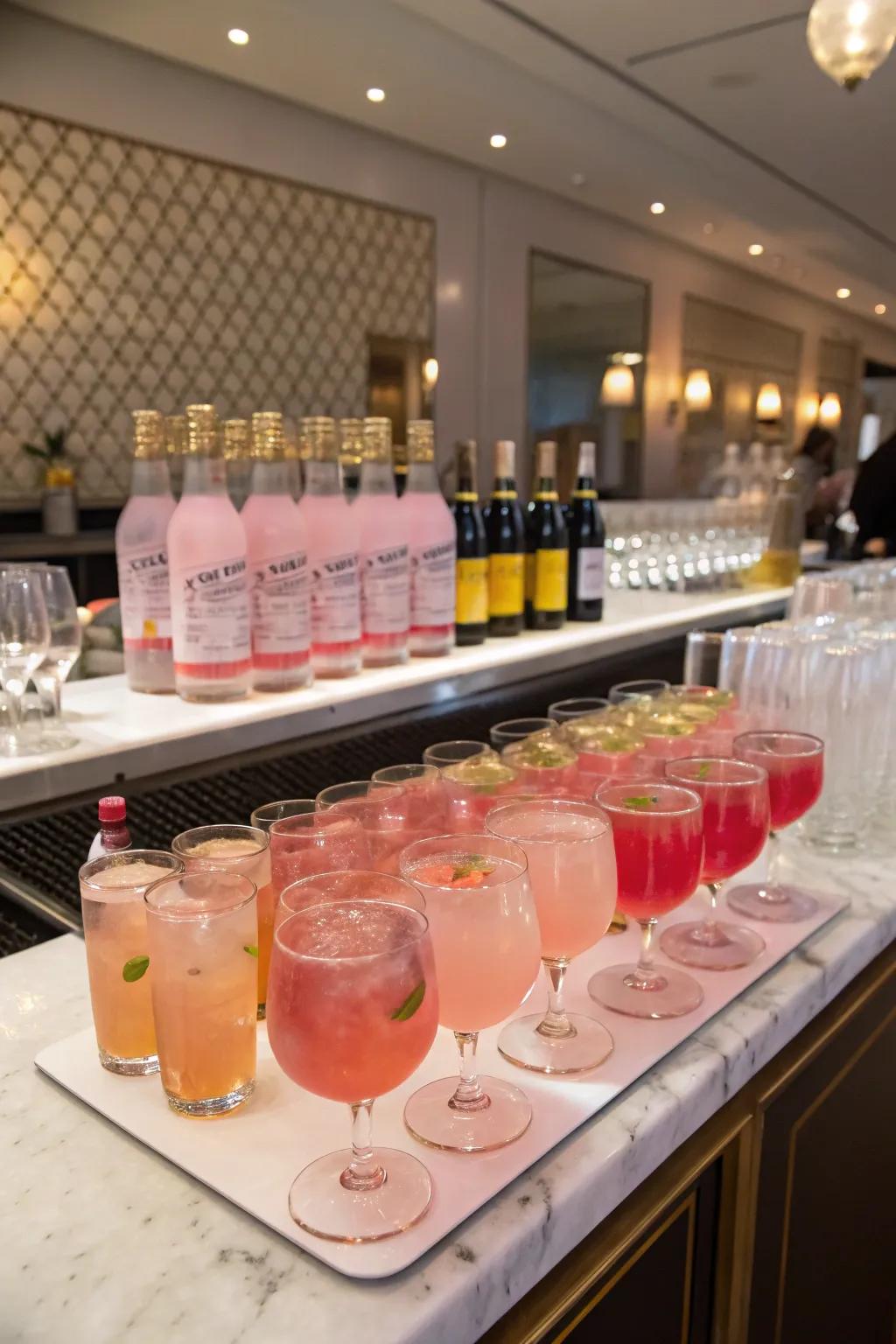 Unique rosy drinks keep guests refreshed and in theme.