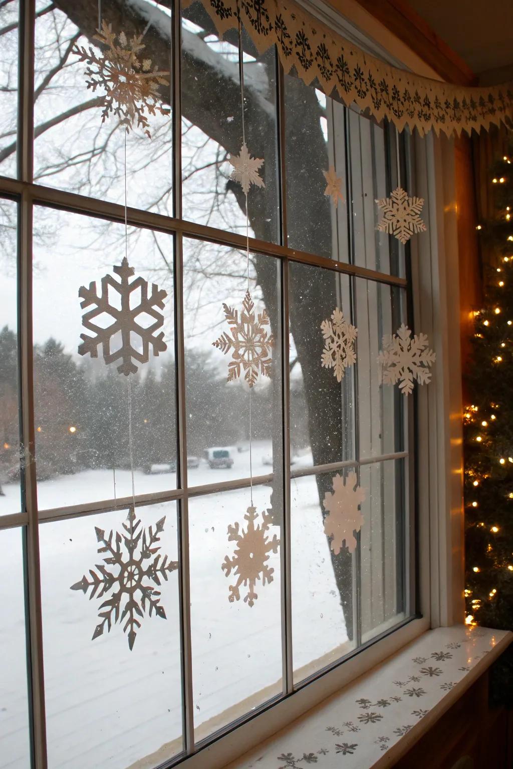 Craft paper snow pieces to add style to your windows this holiday season.