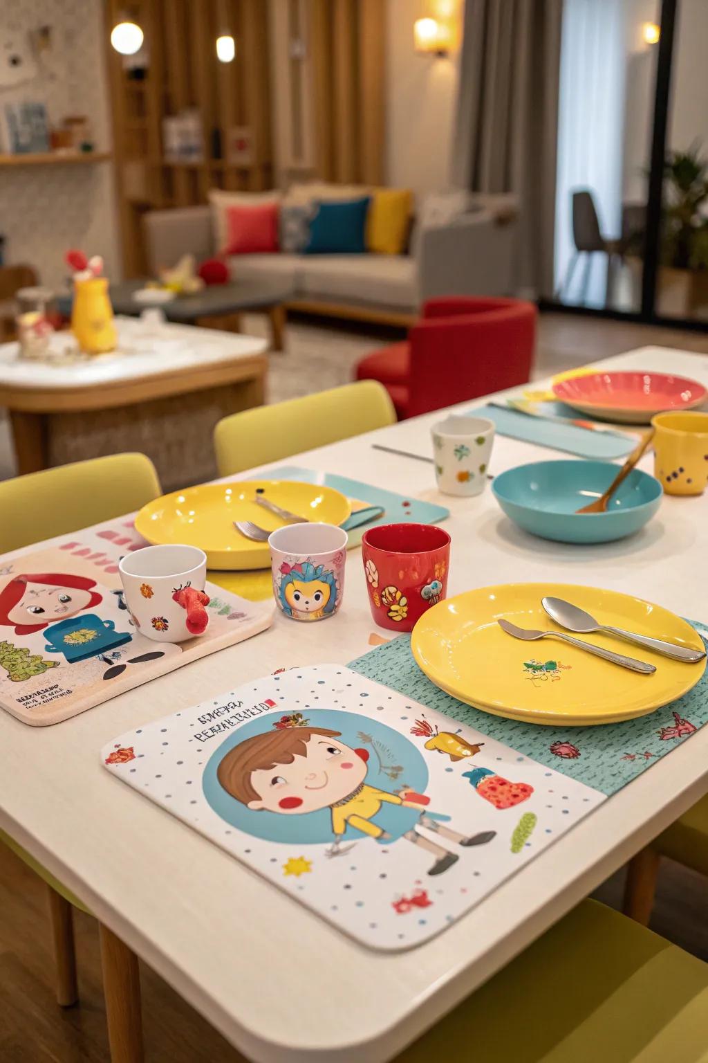 Playful designs render meal periods entertaining and captivating for children.