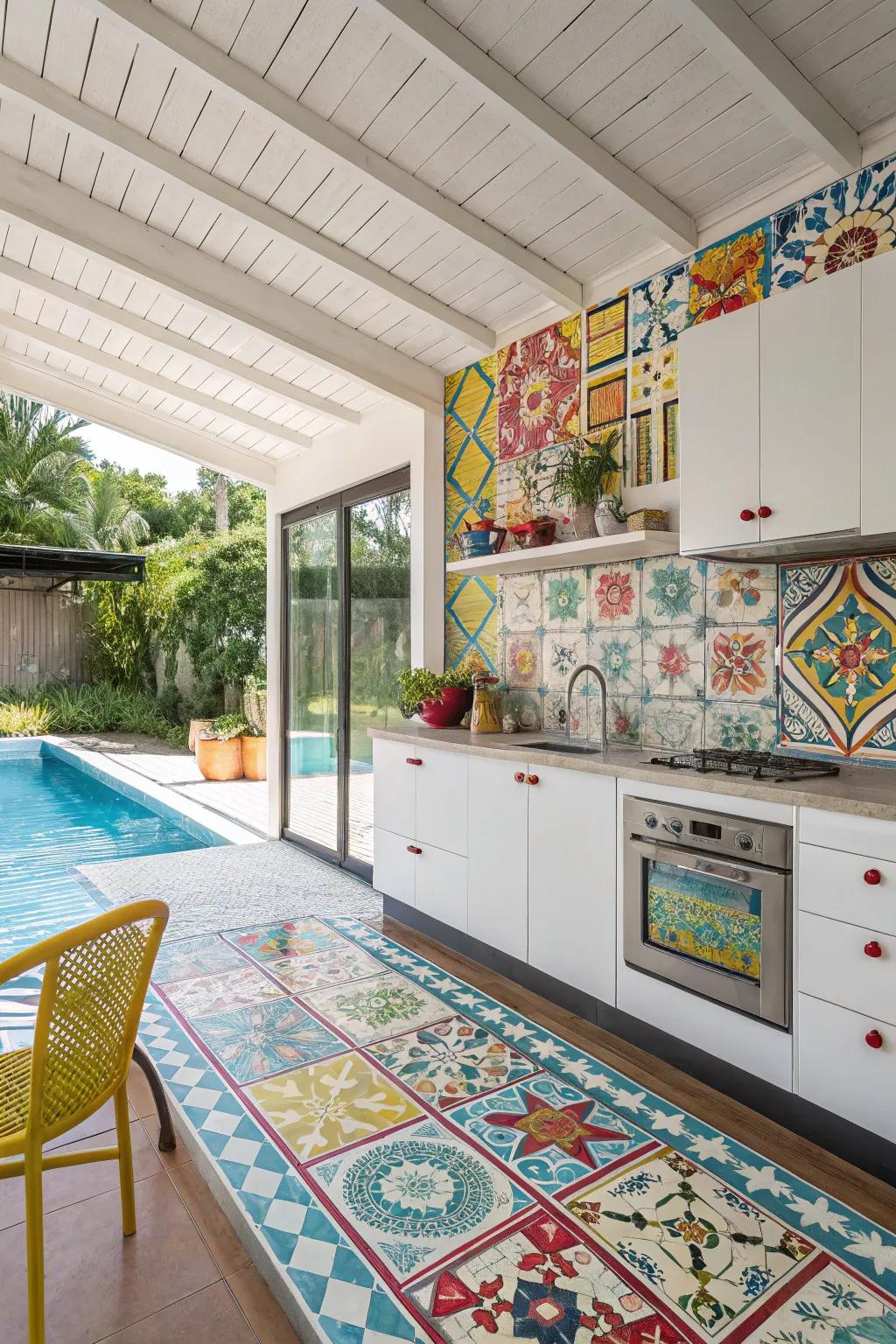 Colorful tiles bring a splash of personality to the kitchen.