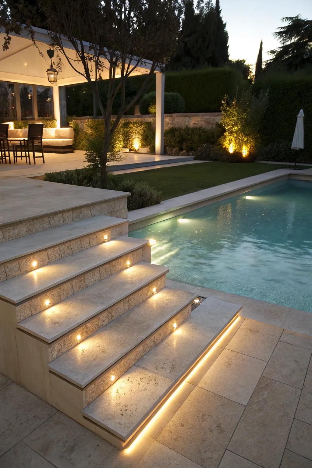 Step lights promote protected and fashionable transitions.