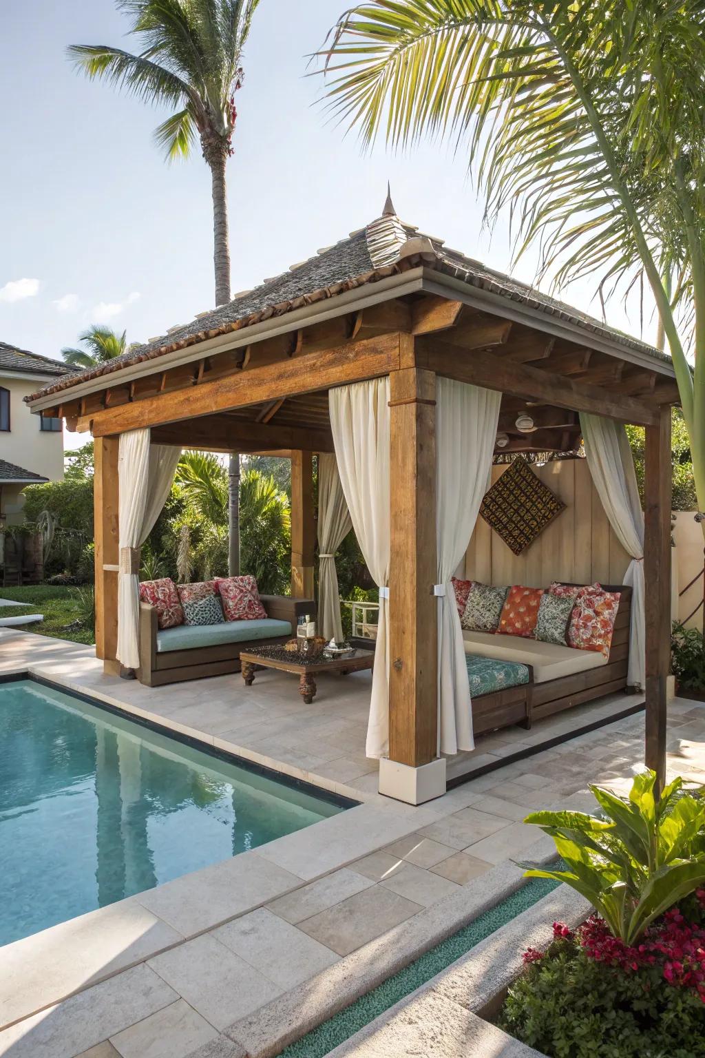 Indulge in luxury with a chic lodge by your pool.