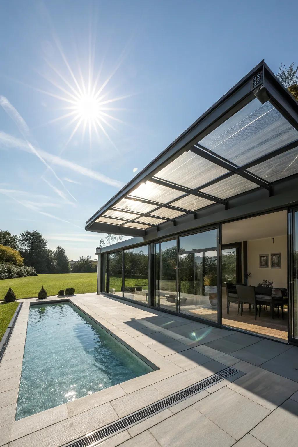 An adaptable pavilion featuring a roof that can be pulled back delivers adaptability for any weather.