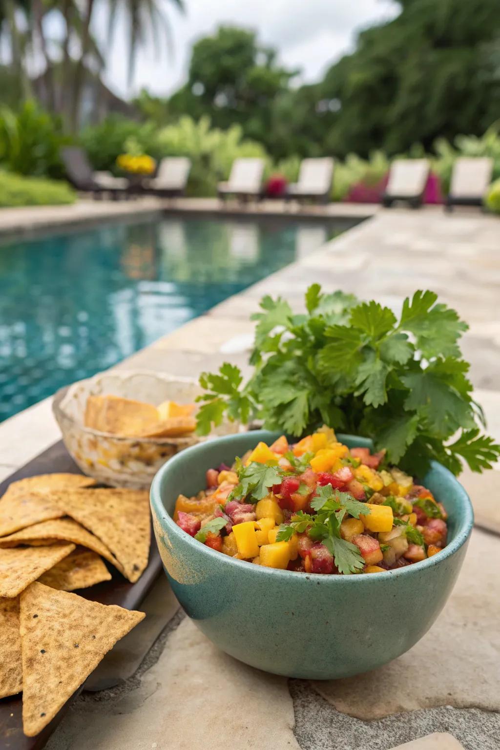 Commence your evening with spicy fruit dip.