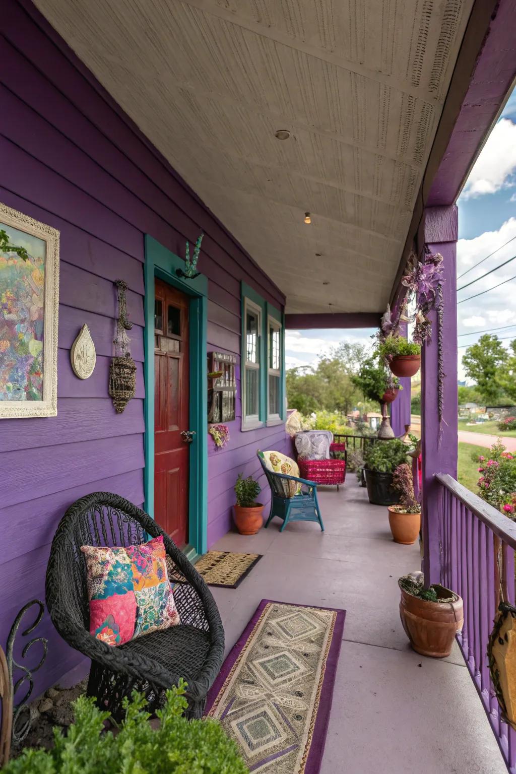 A daring lavender porch that exudes ingenuity and elegance.