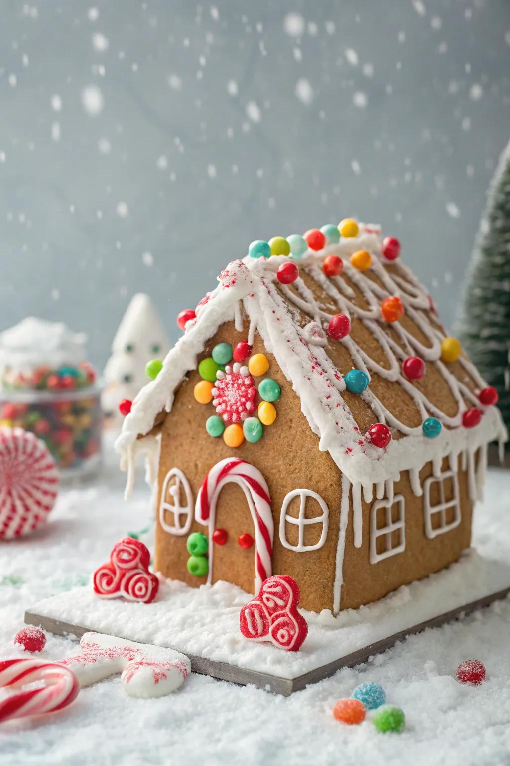 A sweet and whimsical gingerbread dwelling.