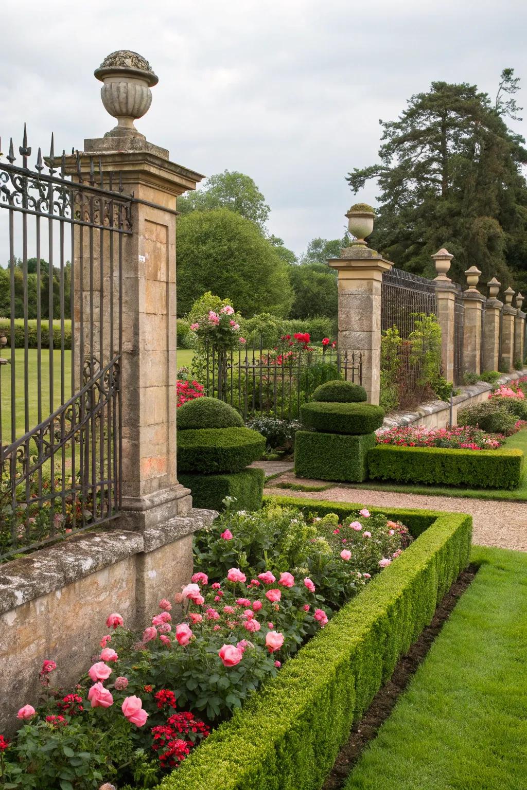 Stone and iron fences unite classic beauty with strength.