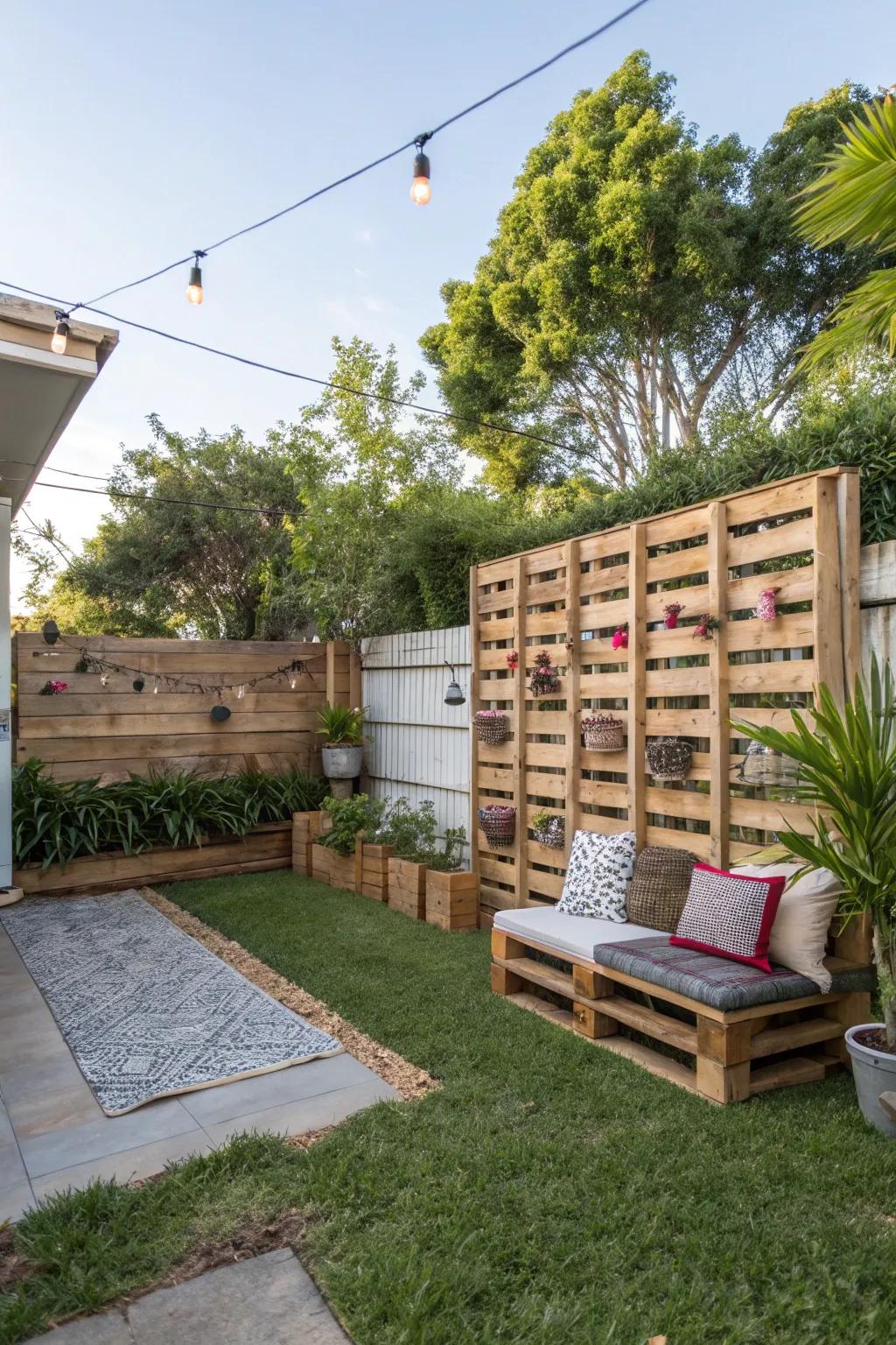 DIY pallet walls offer a personalized and economical privacy option.