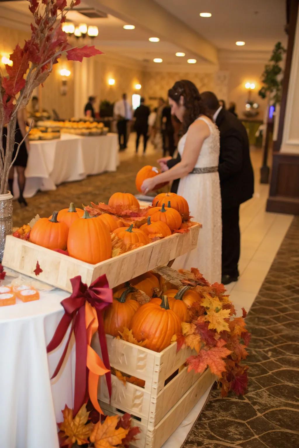 A charming gift space featuring squashes for guests.