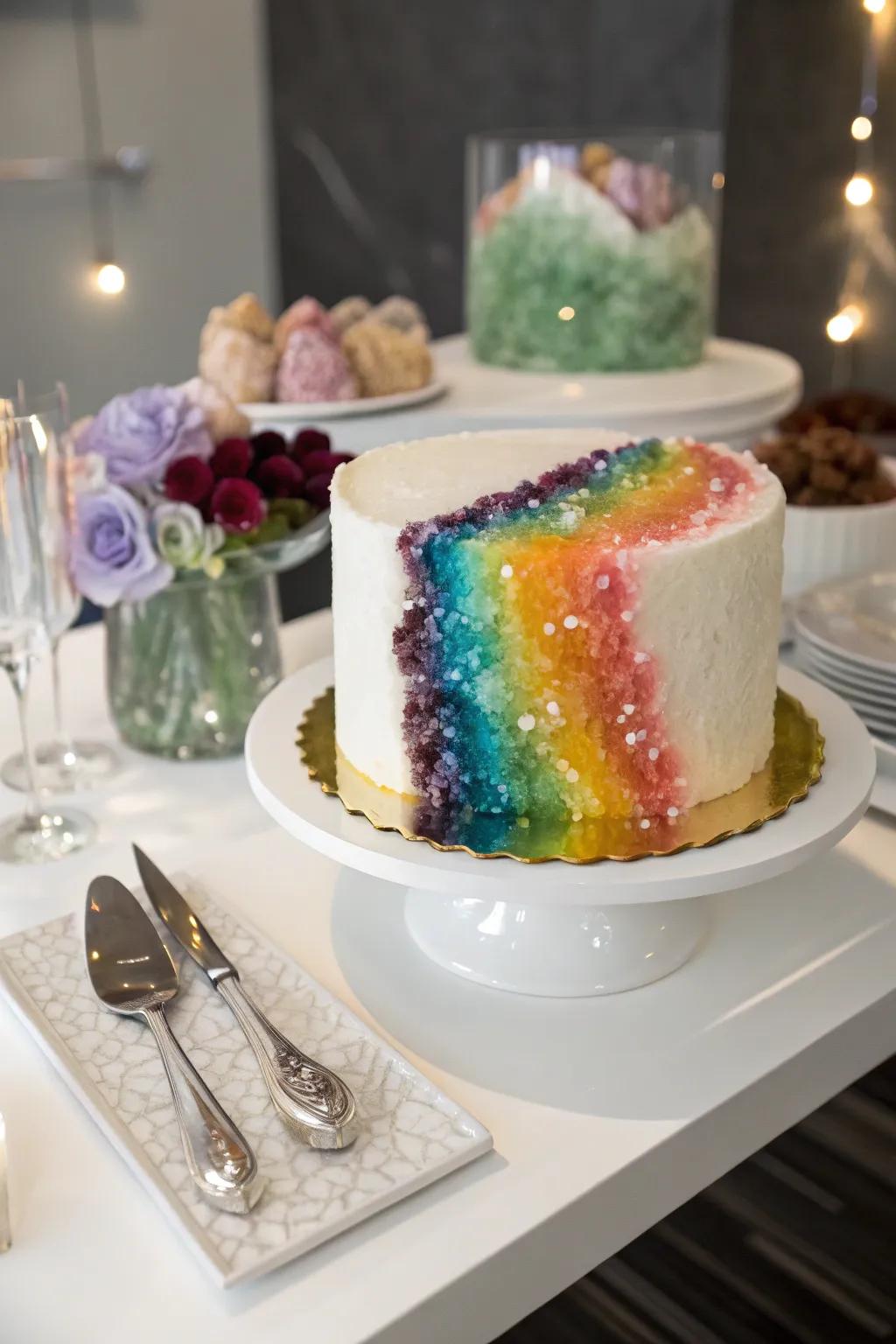 The color spectrum geode confection is a striking and unparalleled innovation.