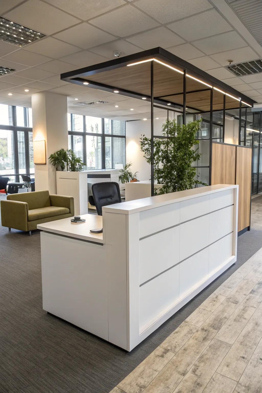 An adaptable reception table offering flexibility and customization.