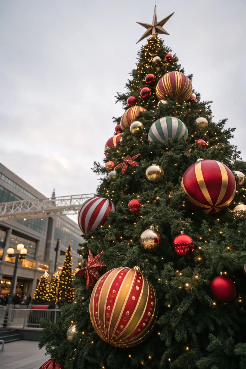 Oversized ornaments incorporate drama and focus.