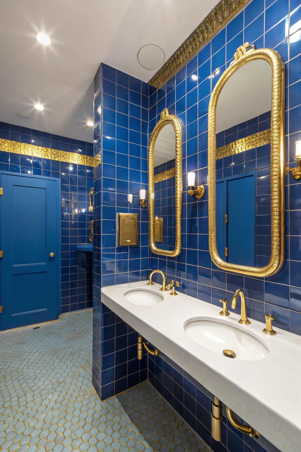 Bold colors create a dramatic and luxurious restroom.