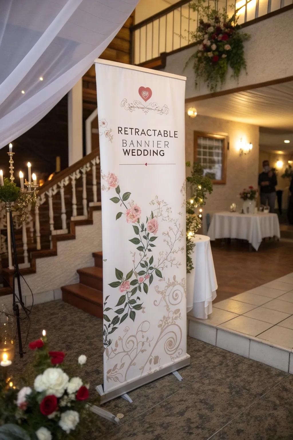 With a stylish banner backdrop, set the scene for your wedding at home.