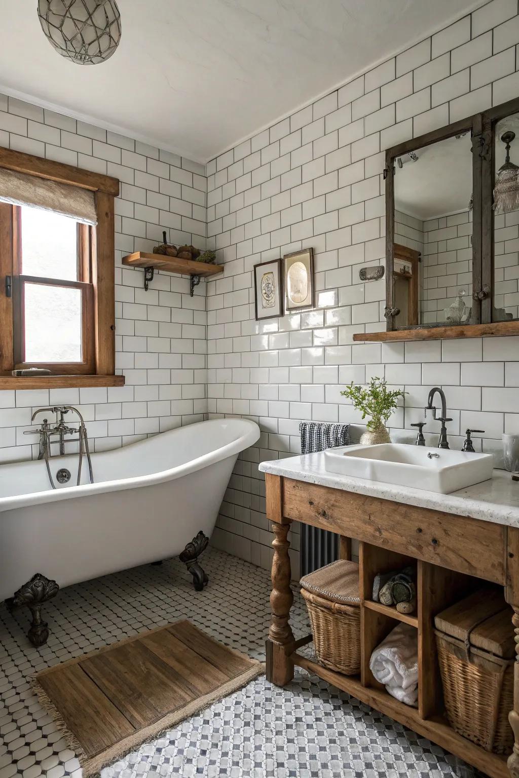 Classic subway tiles provide a timeless foundation for retro styling.