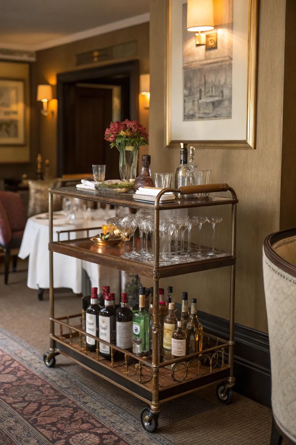 Old bar carts bring style and convenience.