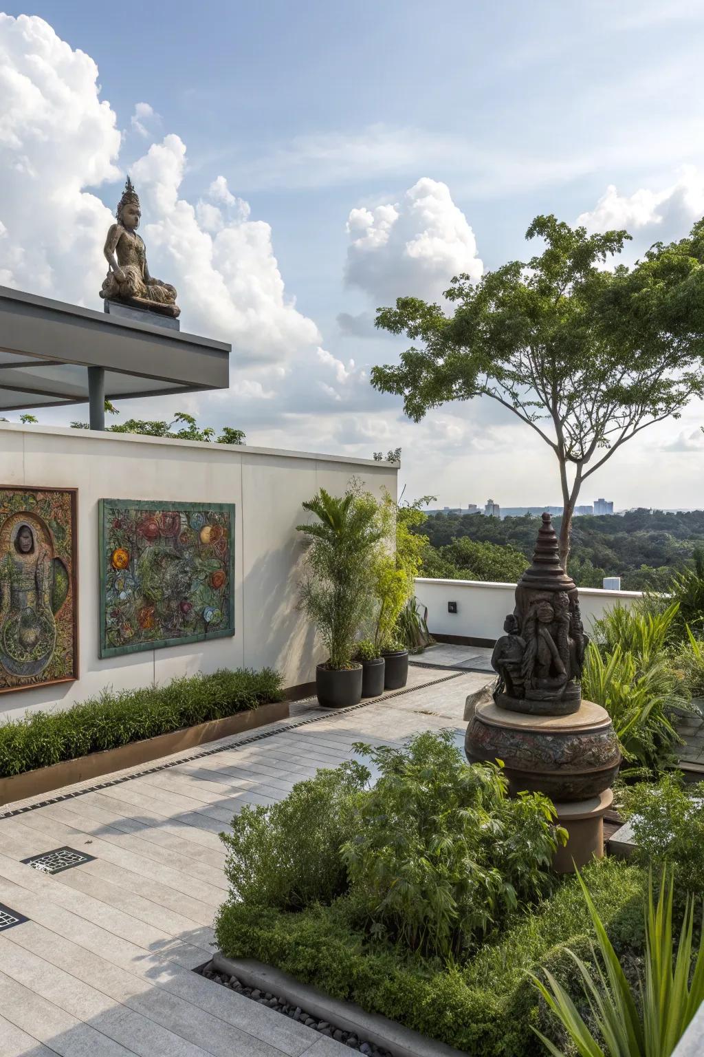Artistic installations contribute a unique and personal touch to your rooftop.