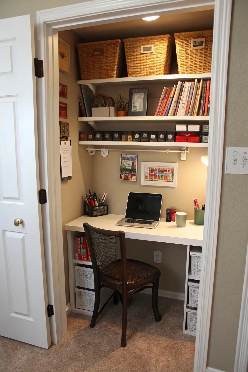 A closet office is a clever use of space for working from home.