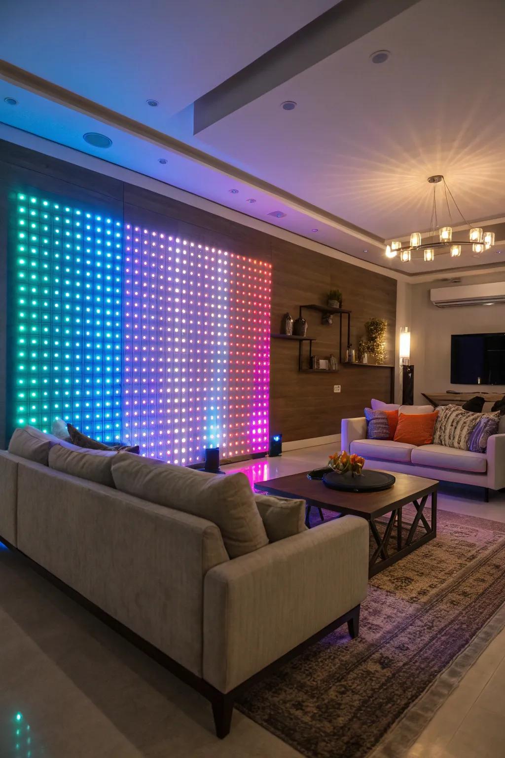 Make a bold statement through an LED accent wall.