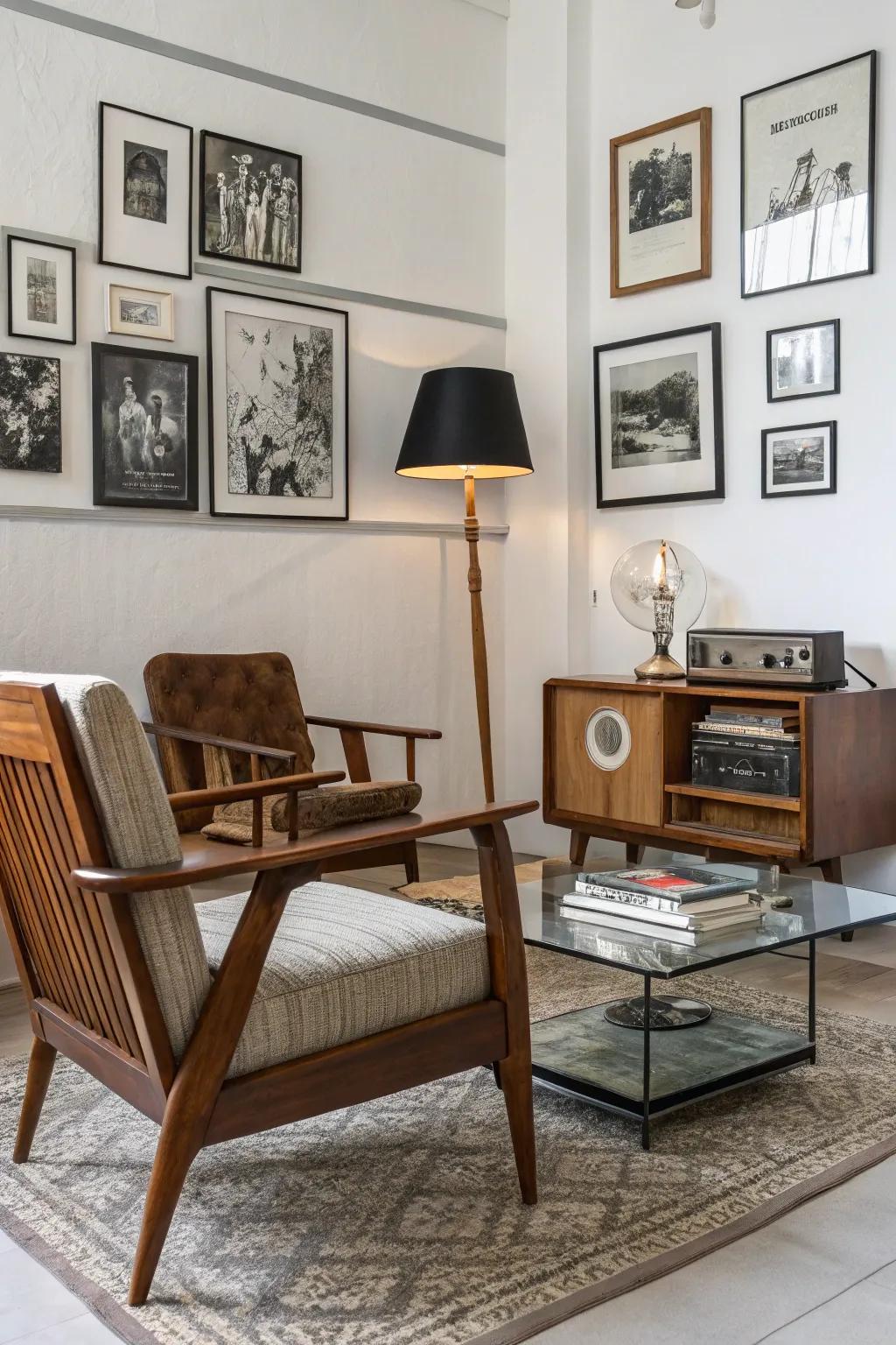 A room made richer by the inclusion of antique items that impart charm and character.