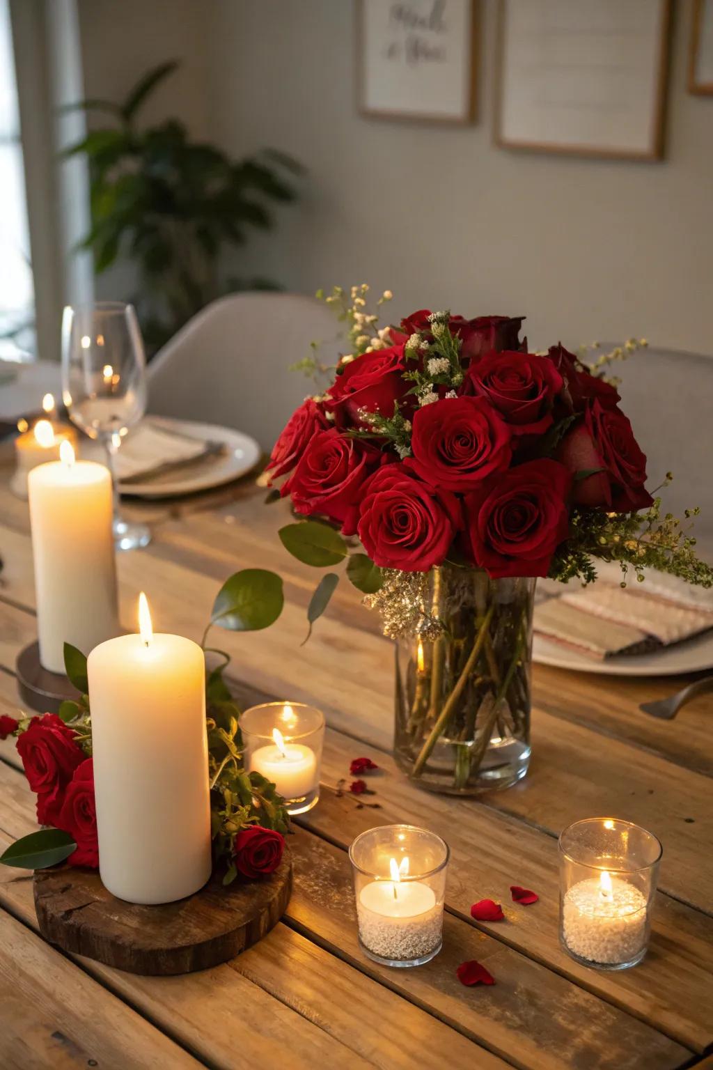 Passionate Ambiance with Roses and Lights