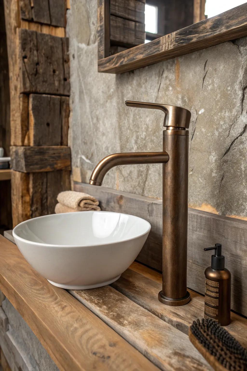 Contemporary shapes with rustic finishes offer a unique blend.