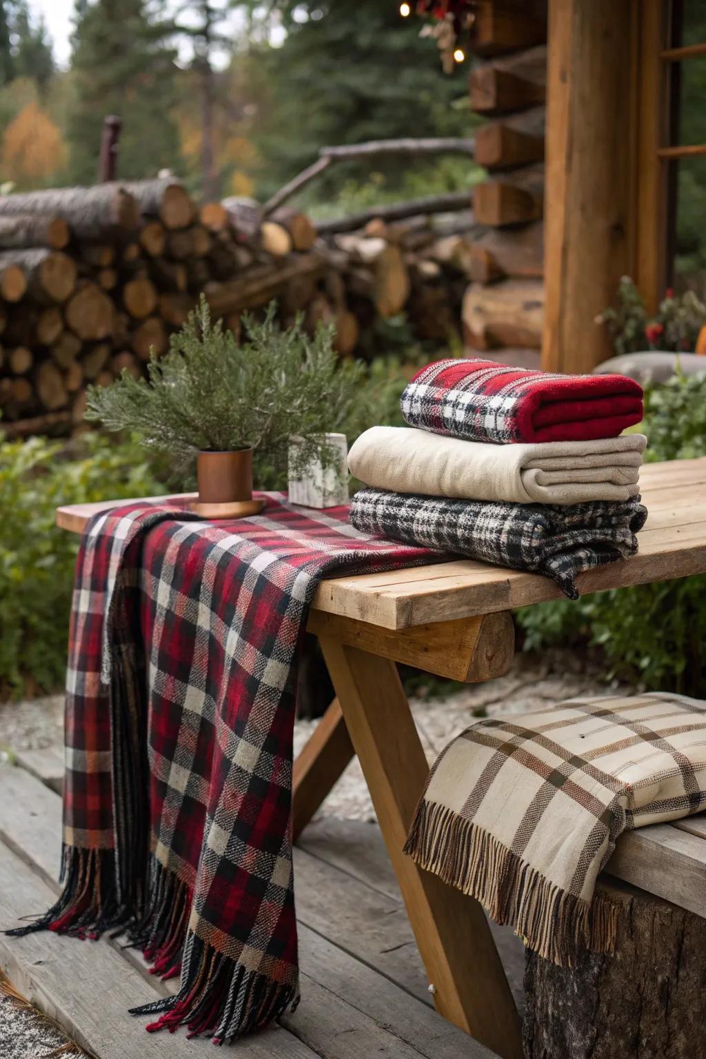 Flannel blankets enhance the snug vibe.