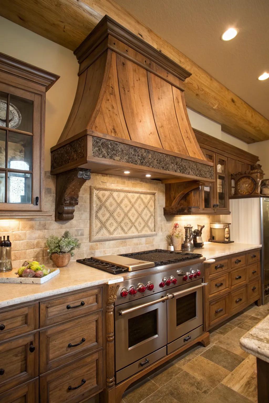Custom rustic hoods become standout features in the kitchen.