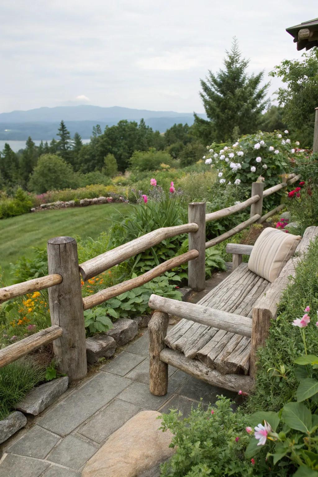 A seating zone fashioned within a timber boundary furnishes a serene location from which to appreciate garden views.