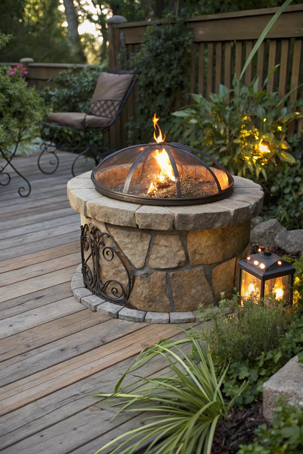 A fusion of stone and metal for a modern rustic fire pit.