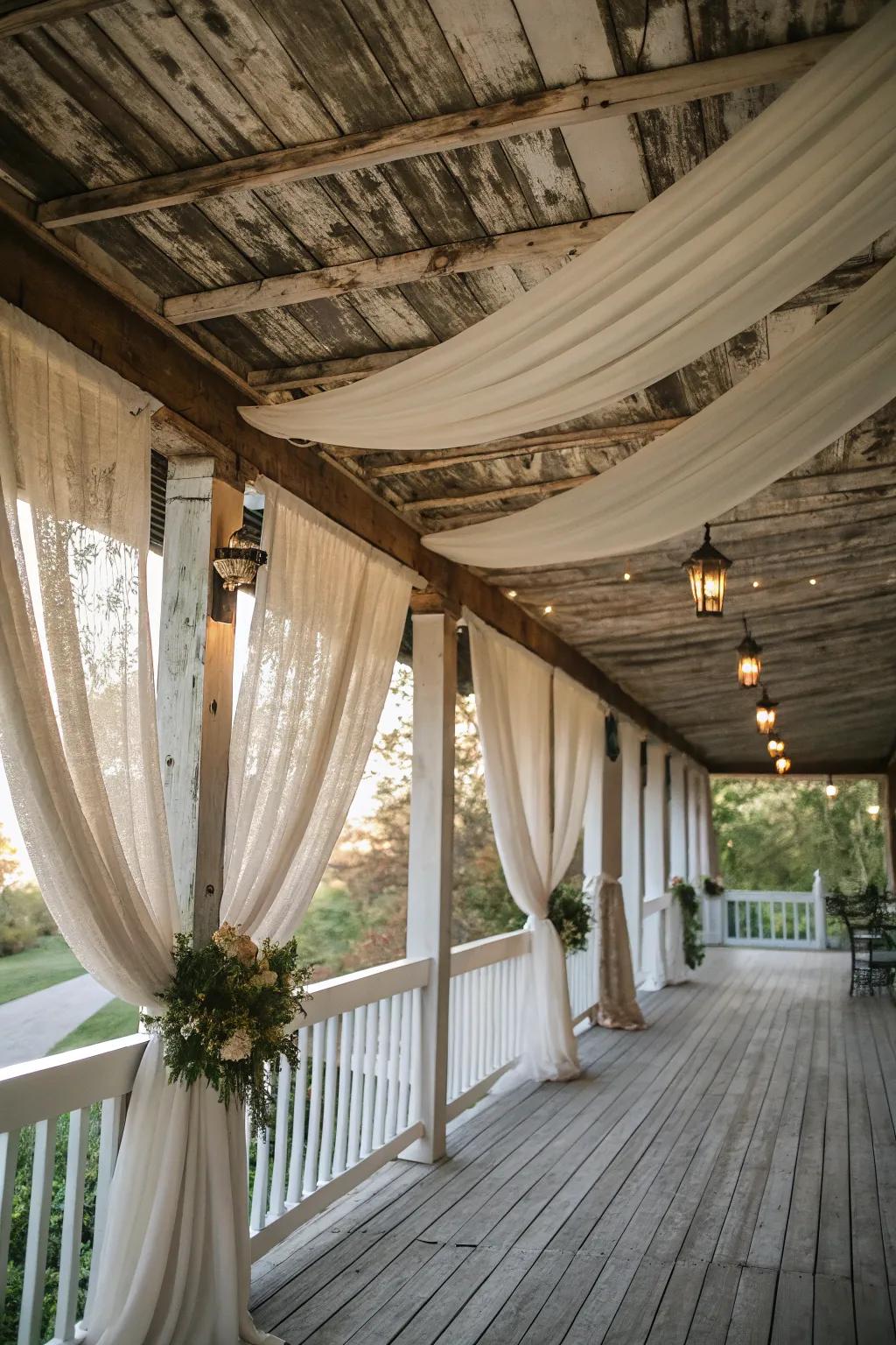 Fabric accents contribute elegance and softness to the ceiling.