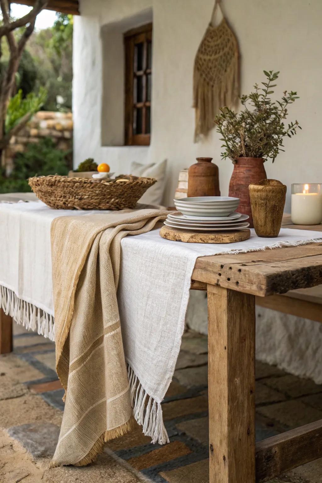 Blended weaves creating a rich and layered appearance for the main table.