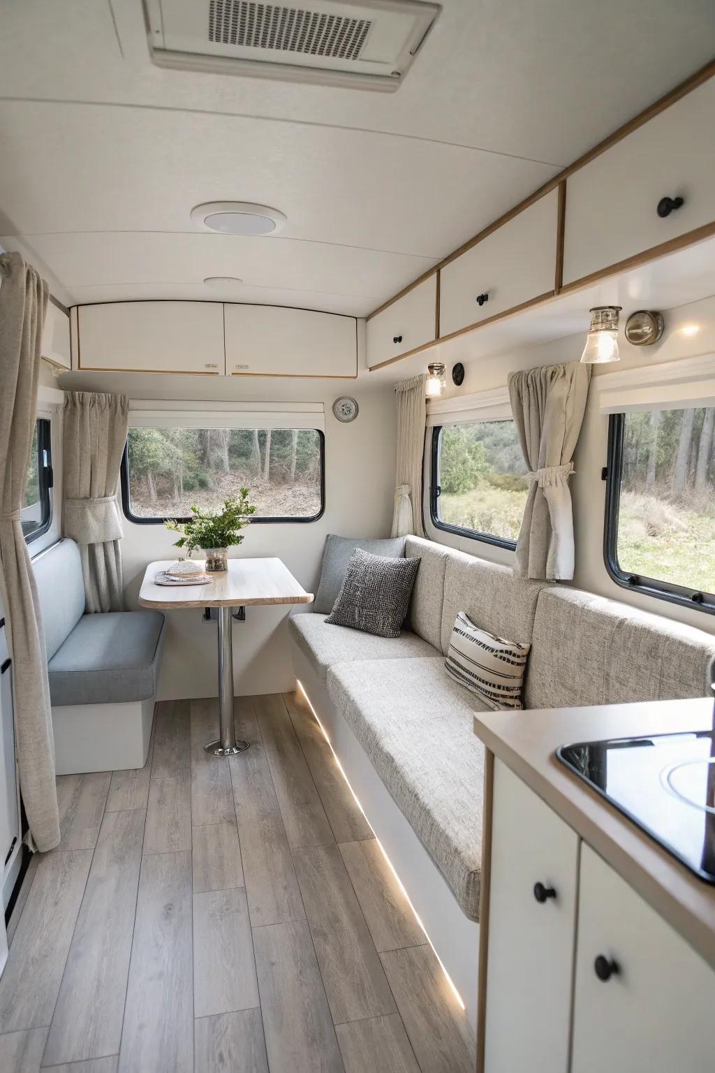 Minimalist calm promotes focus and tranquility in this RV.