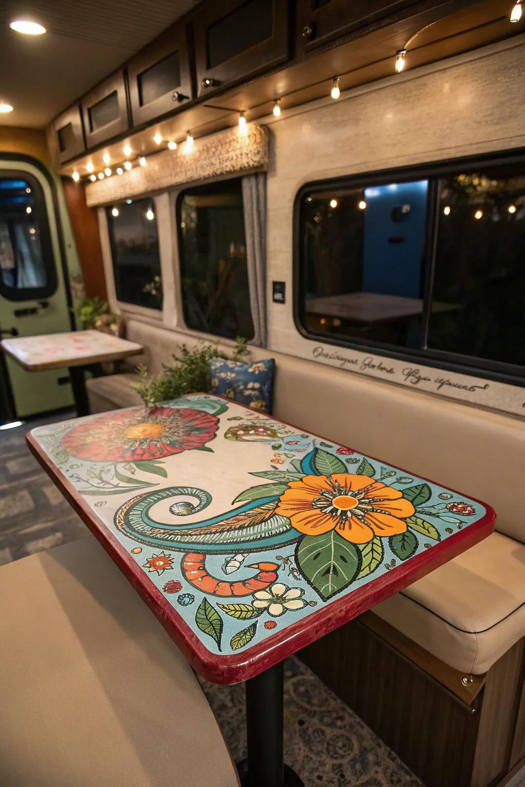 An artistic table turns your RV into a moving art gallery.