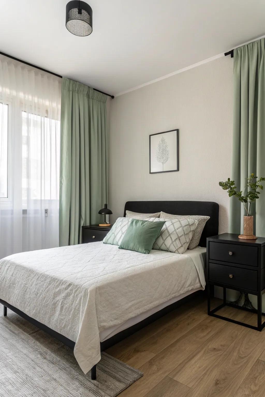 Minimalist decor keeps the focus on serene soft green tones.