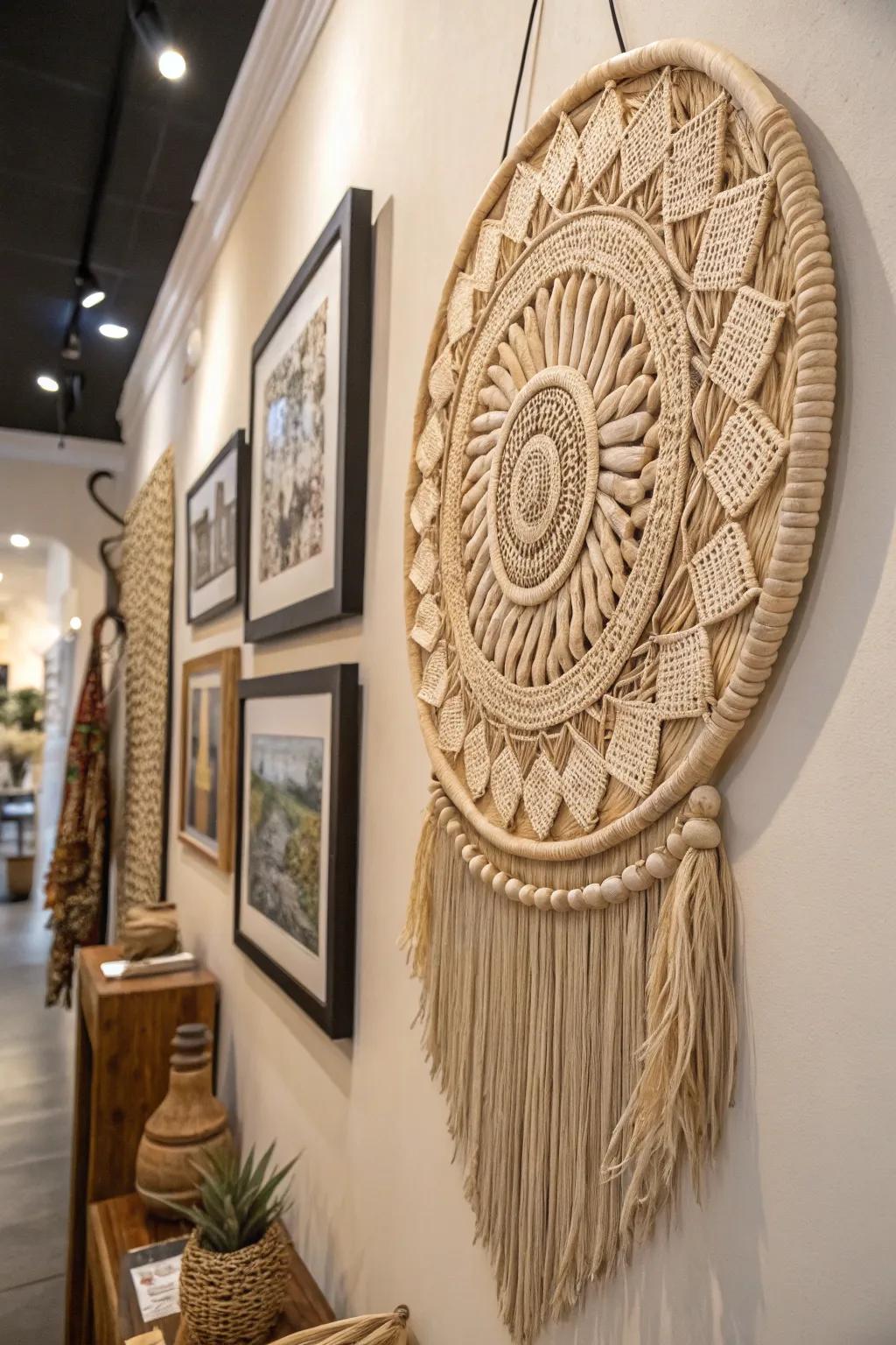 A wall showing a hand-made art piece made in good ways