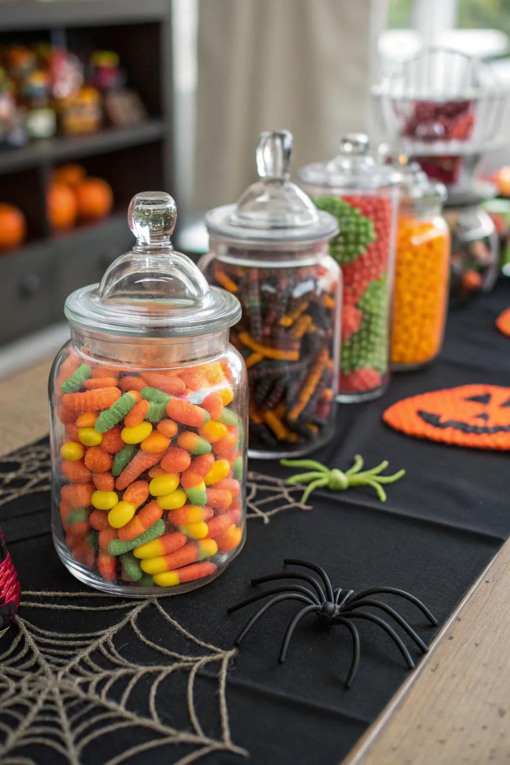 Creepy crawly candies add a playful and eerie surprise.