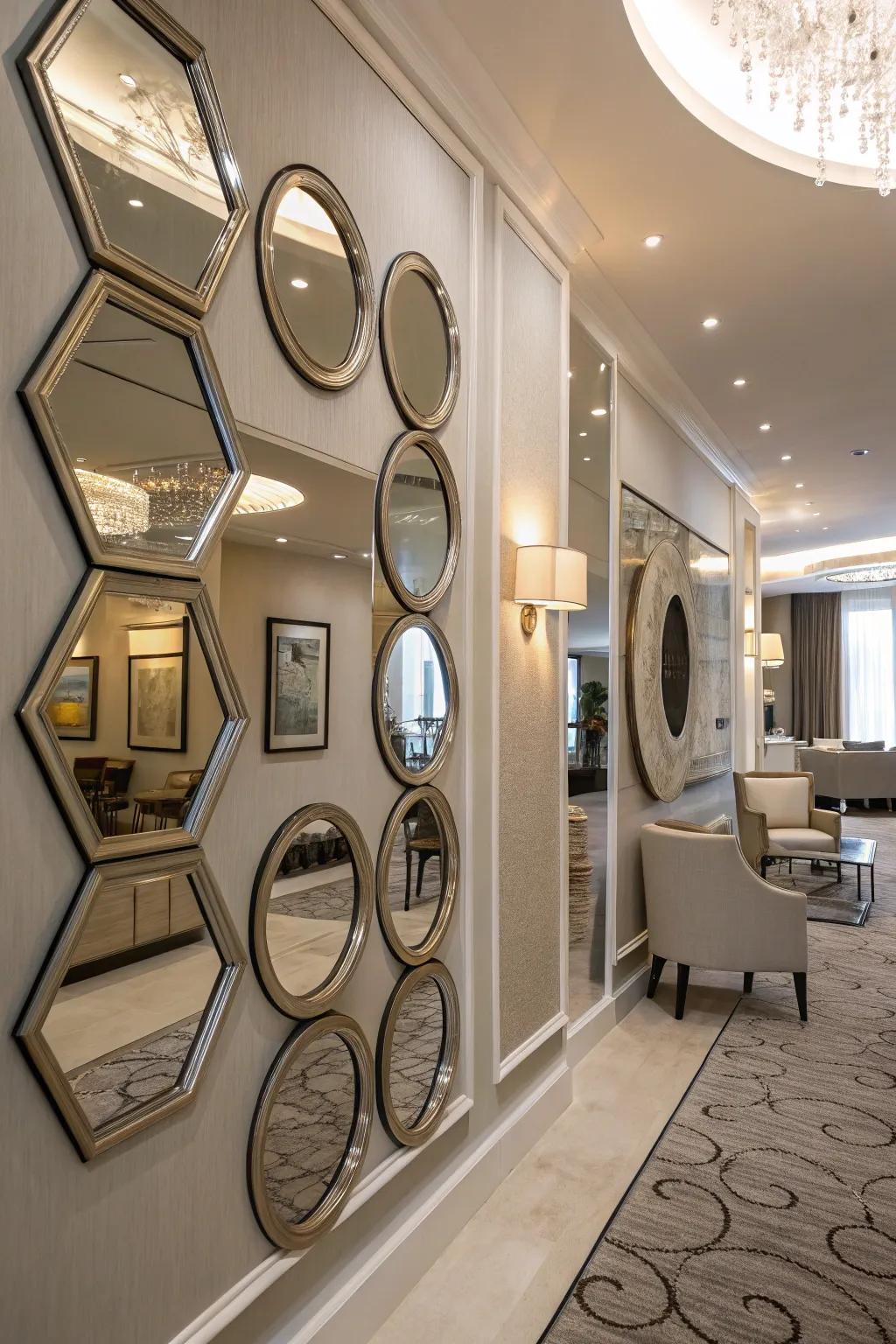 Mirrors incorporate depth and light for captivating selfies.