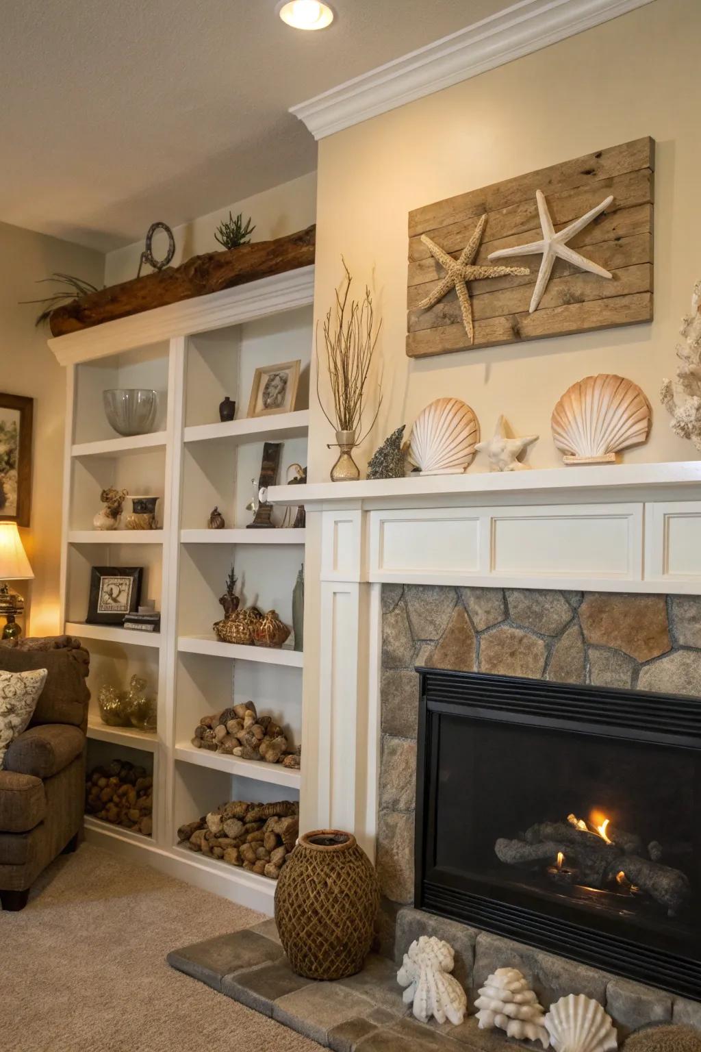 Beach vibe in the living room with coastal decor.