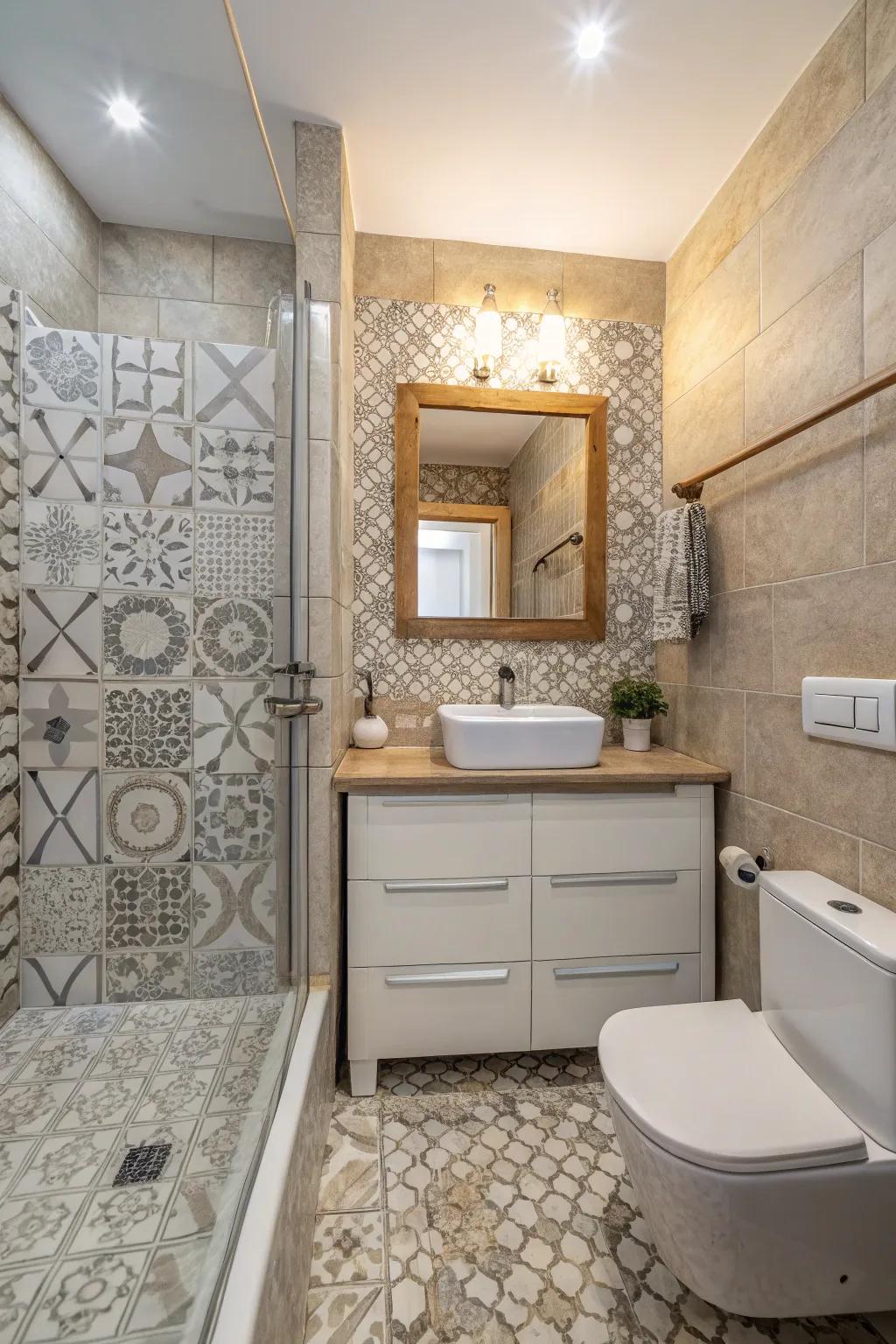 Textured tiles adding depth and intrigue.