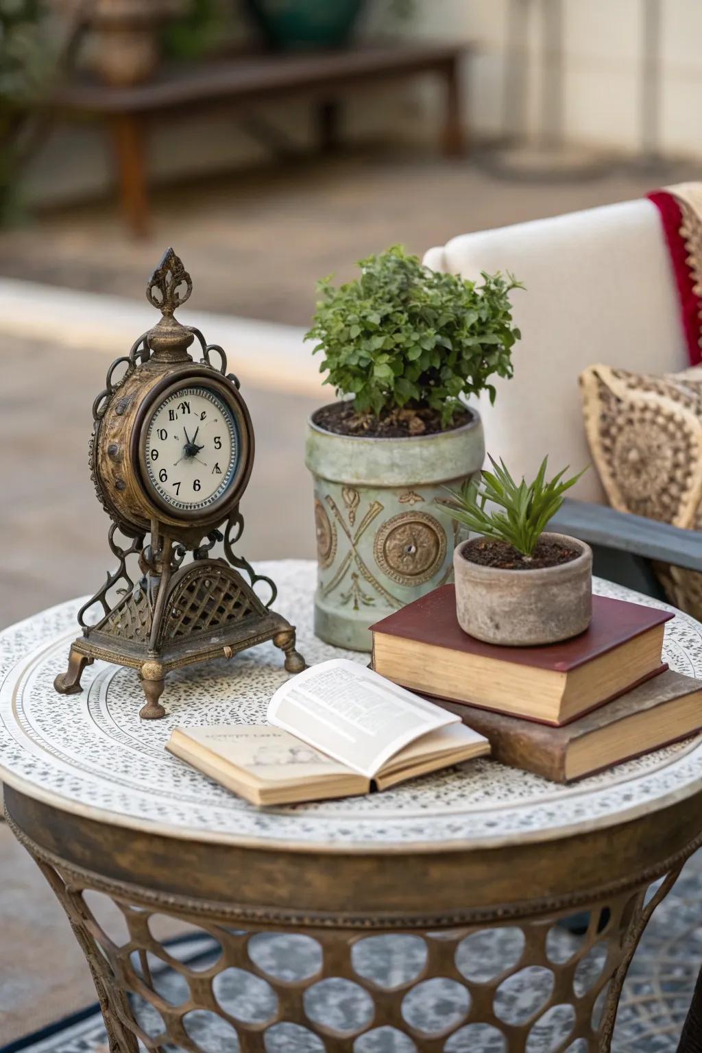 A side table with unexpected and unique decorative surprises.