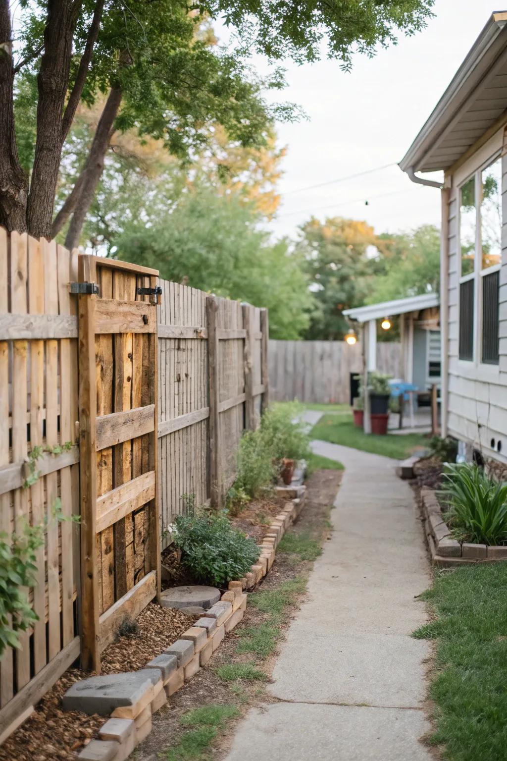 Unique side yard featuring a timber skid fence.