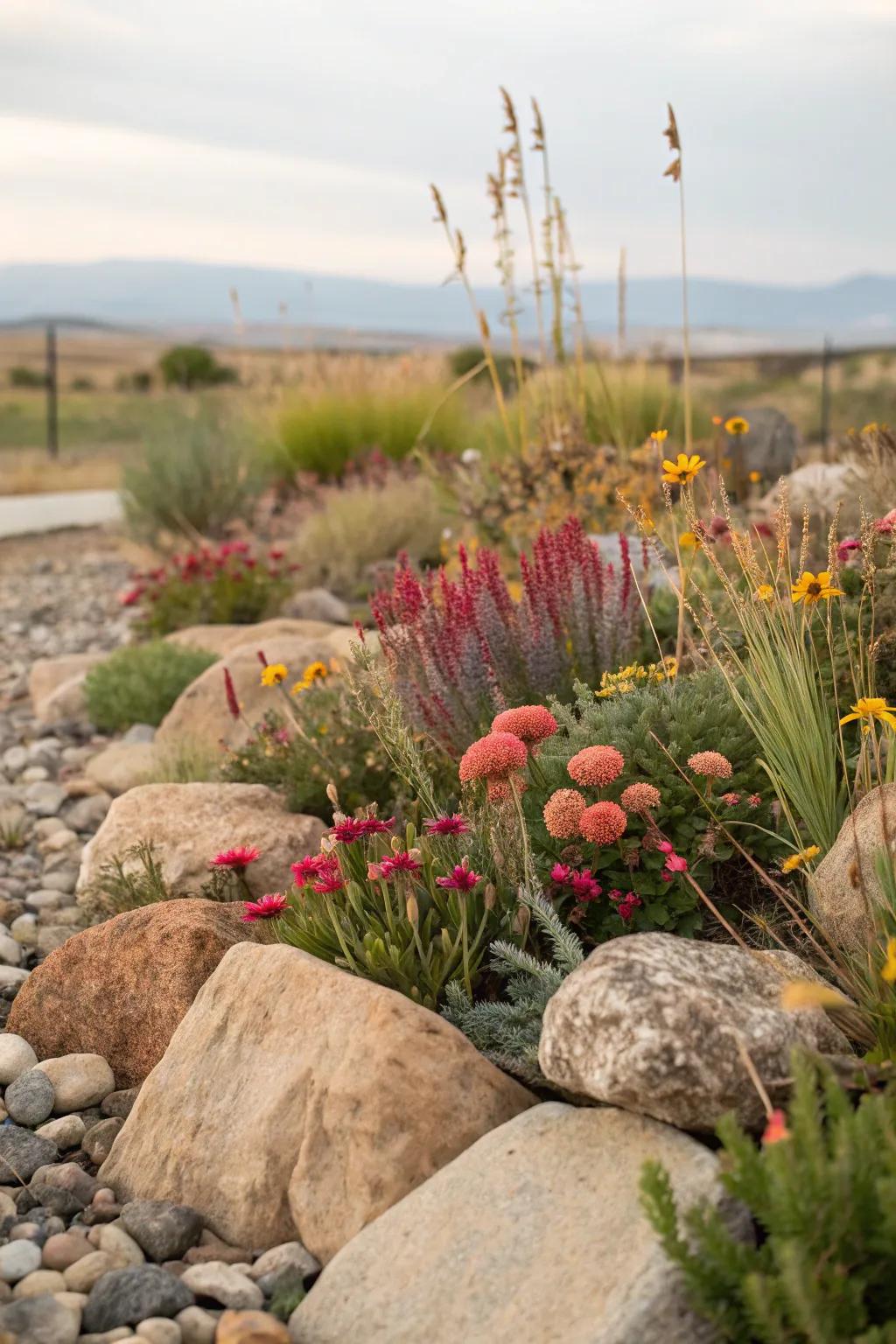 A xeriscape flower bed offers a sustainable and low-maintenance option for dry climates.