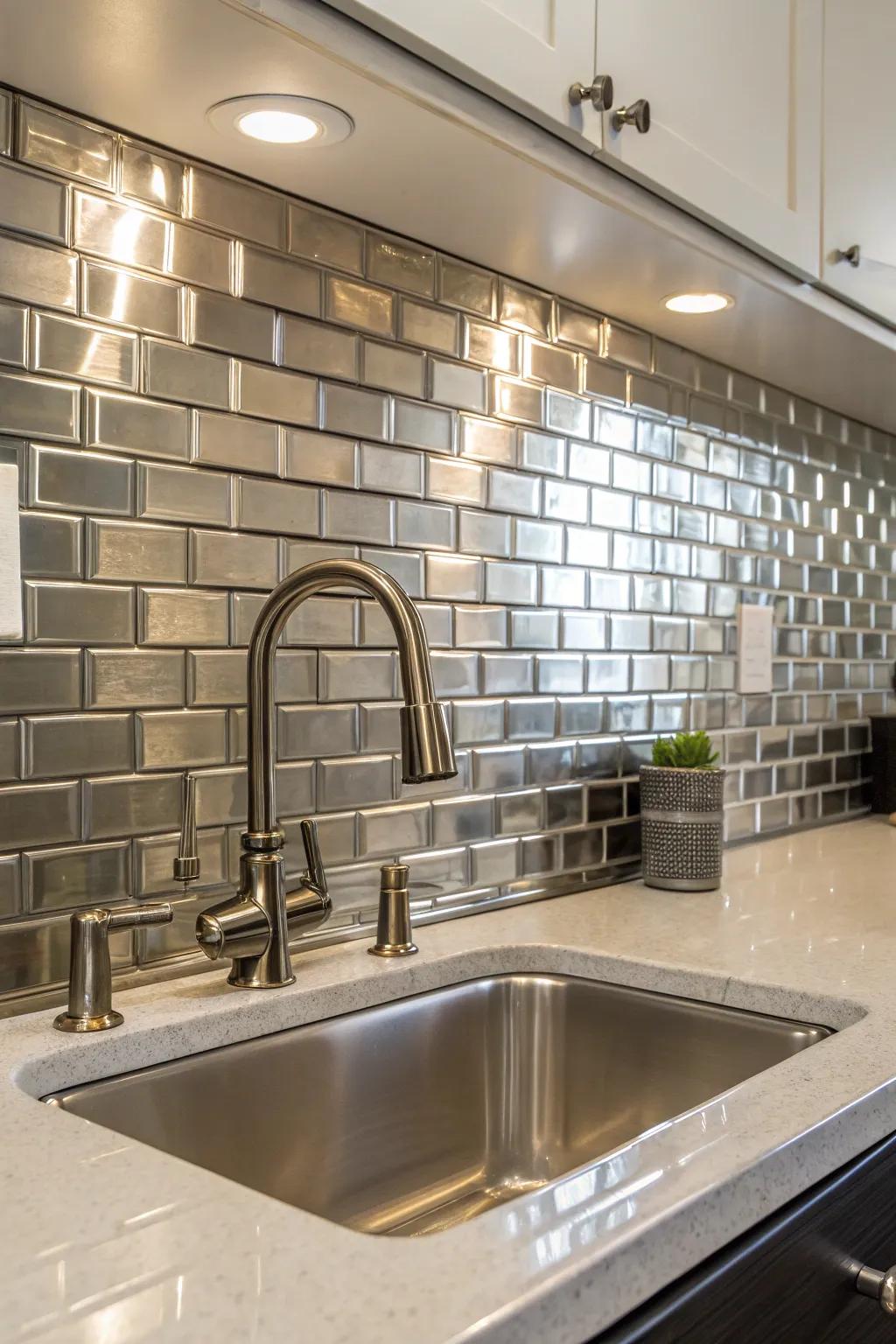 Contemporary metallic coverings introduce a streamlined and glossy touch to the kitchen.
