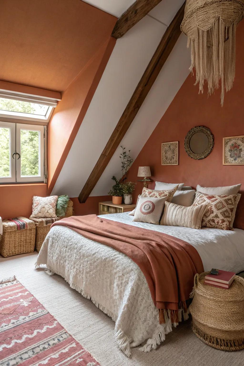 Warm shades add a cozy, intimate element to this bedroom.