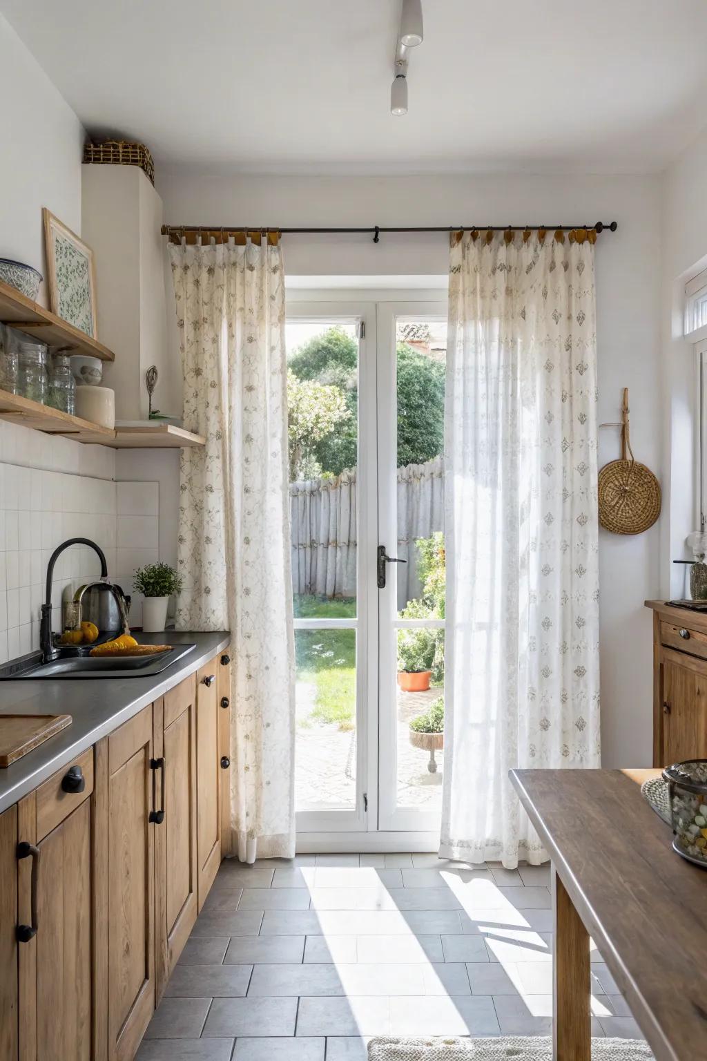Half curtains provide a quaint and charming vibe.
