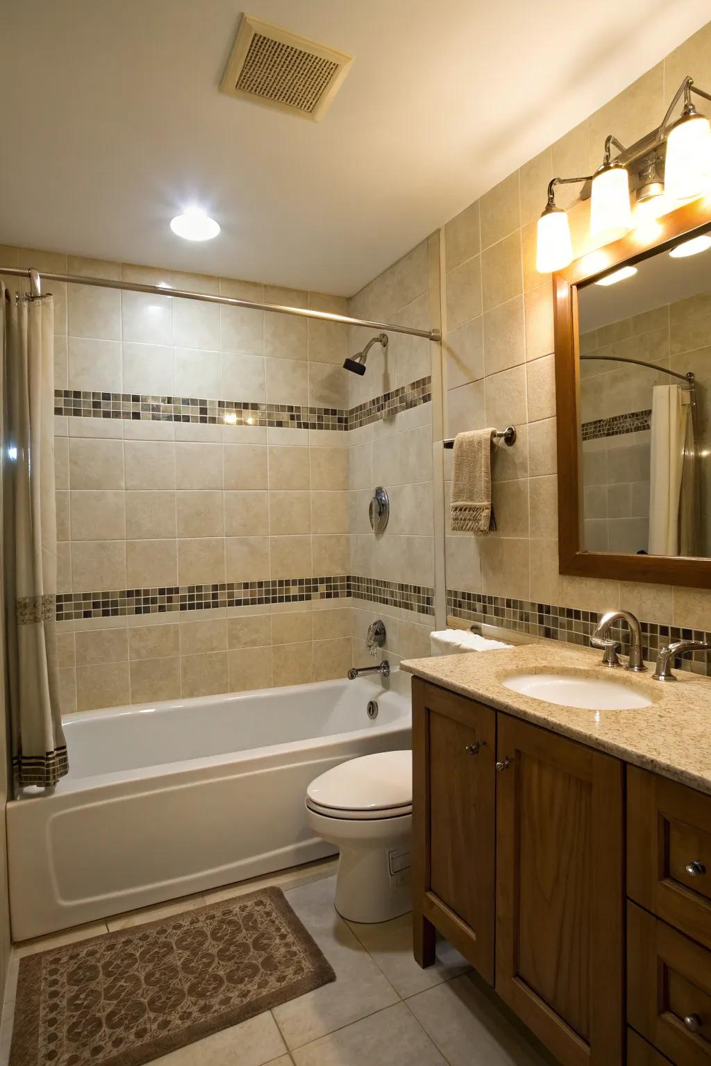 Accent lighting sets the mood and highlights design features.