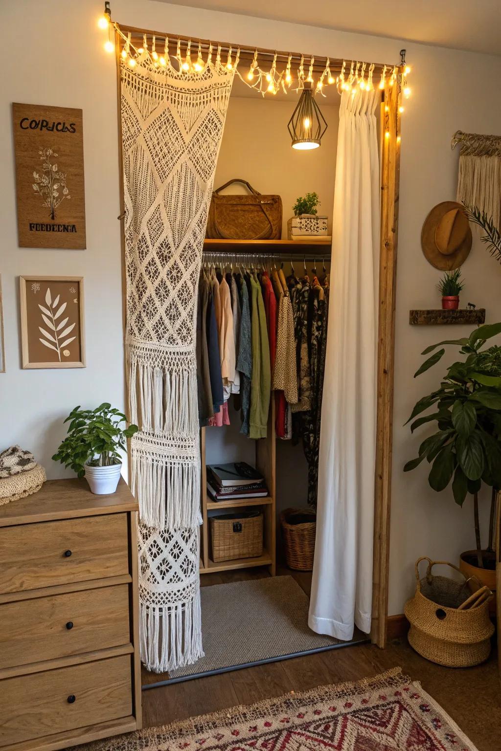 Macrame drapes offer a handcrafted, boho vibe.