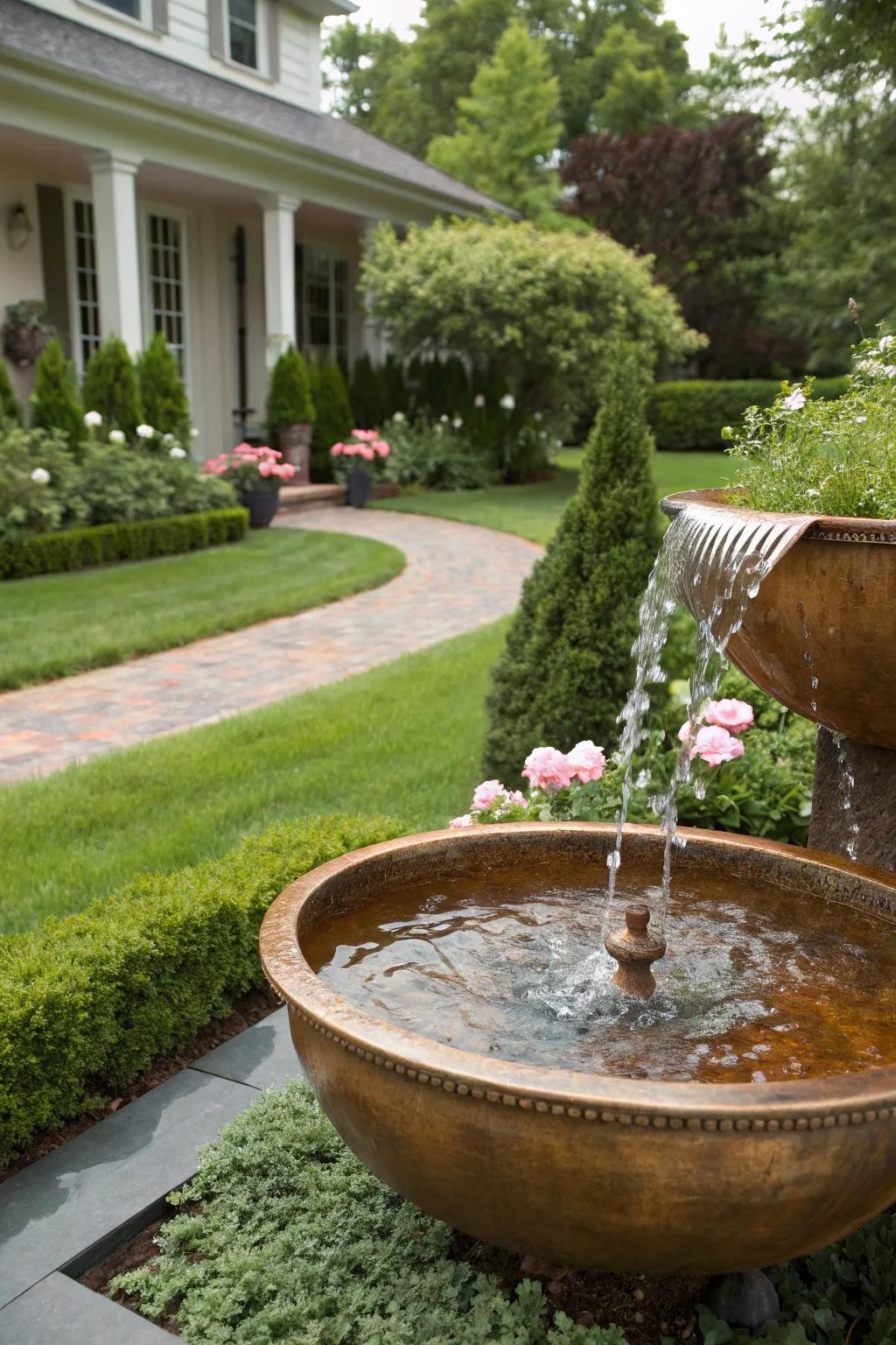 Bronze fountains offer warmth and rustic charm.
